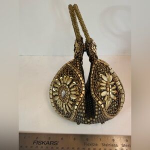 Elegant Gold and Brown Beaded Handbag